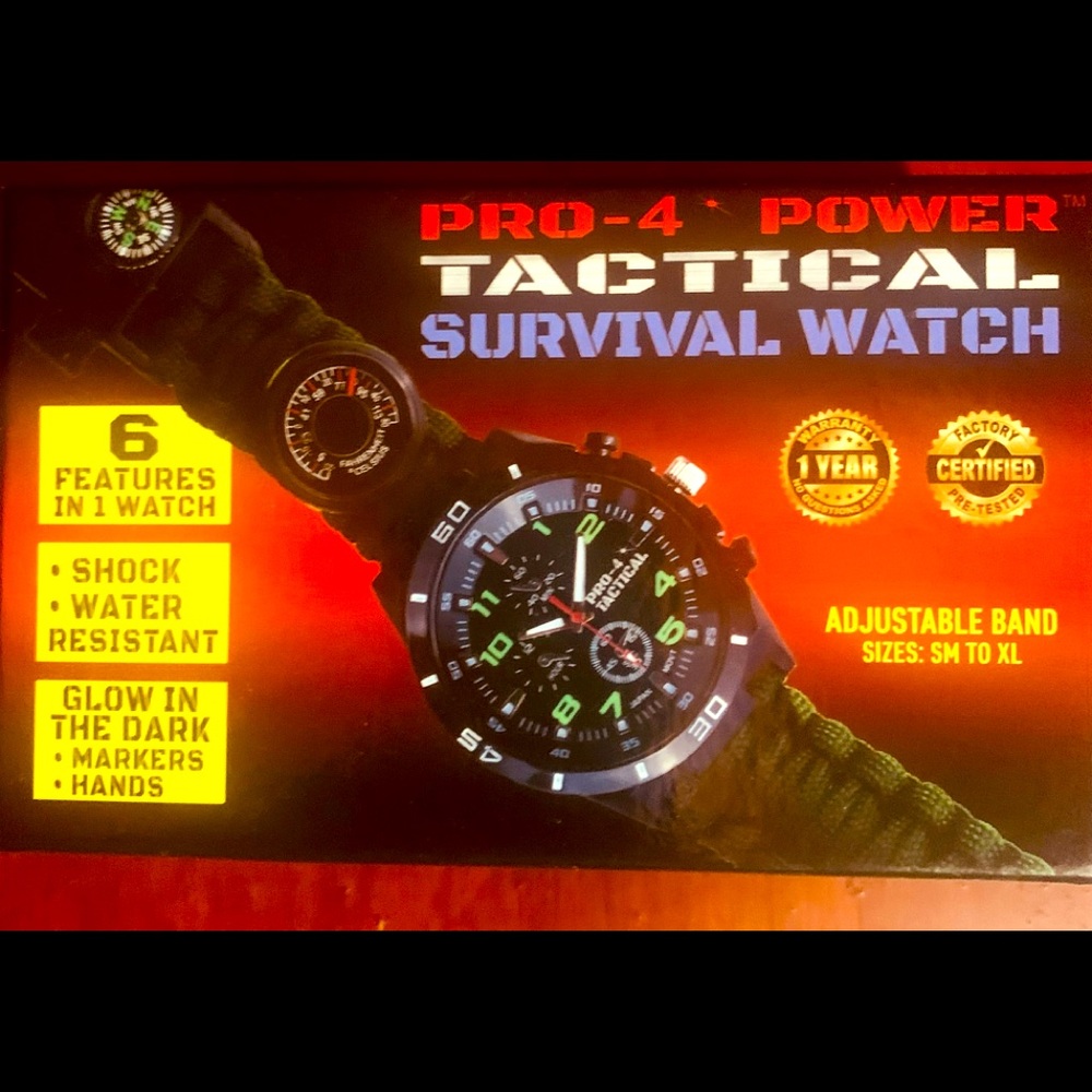 PRO - 4  POWER TACTICAL SURVIVAL WATCH : water resistant BRAND NEW IN BOX